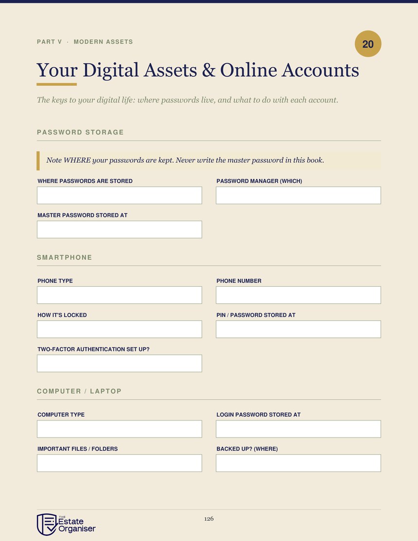 Passwords and digital access page